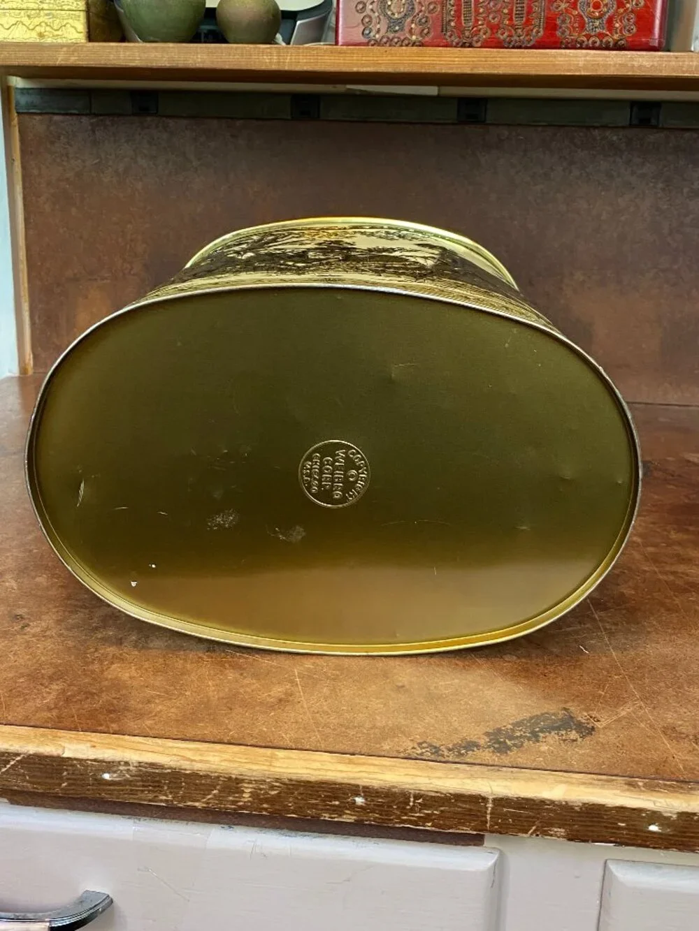 Weibro Vintage 60's Embossed Romantic Trash Can Gold Metal Waste Basket MCM 13